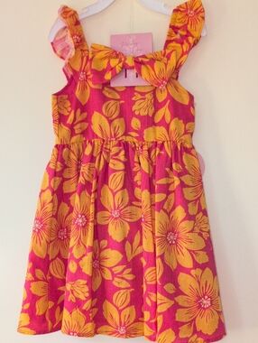Girls' Pink & Orange Floral Ruffle-Shoulder Sun Dress